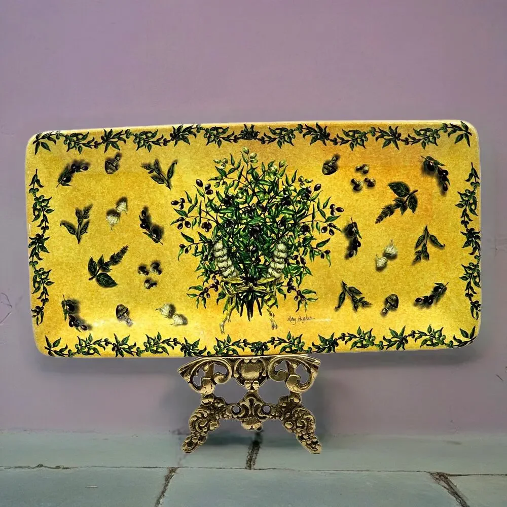 Herb Olive Ceramic Serving Tray Santa Barbara Mary Hughes Yellow Botanical